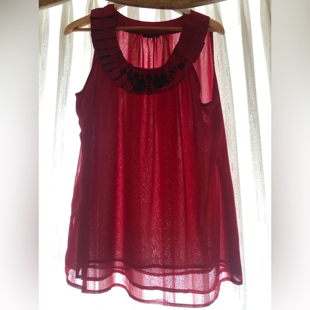 Red Sheer Dressy Sleeveless Tank L
